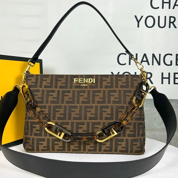 Cheap HOT Fabric Bag Fendi FF In O'Lock Motif Zip Shoulder Brown 0808